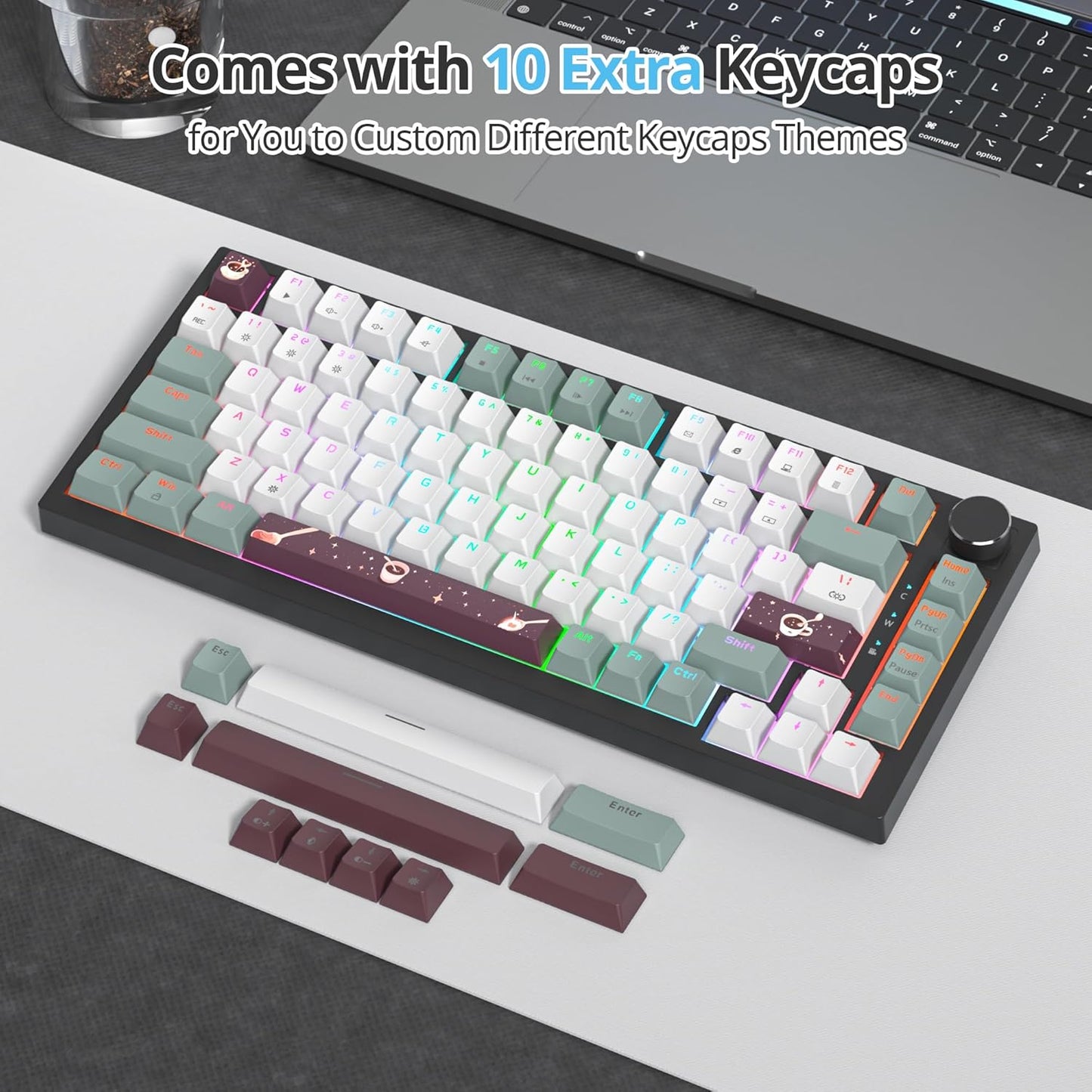 75 Percent Keyboard Gasket-Mounted with Sound Absorbing Pads, 82-Key Compact Wired RGB Mechanical Gaming Keyboard Hot-Swap Socket for Win, Monster-B