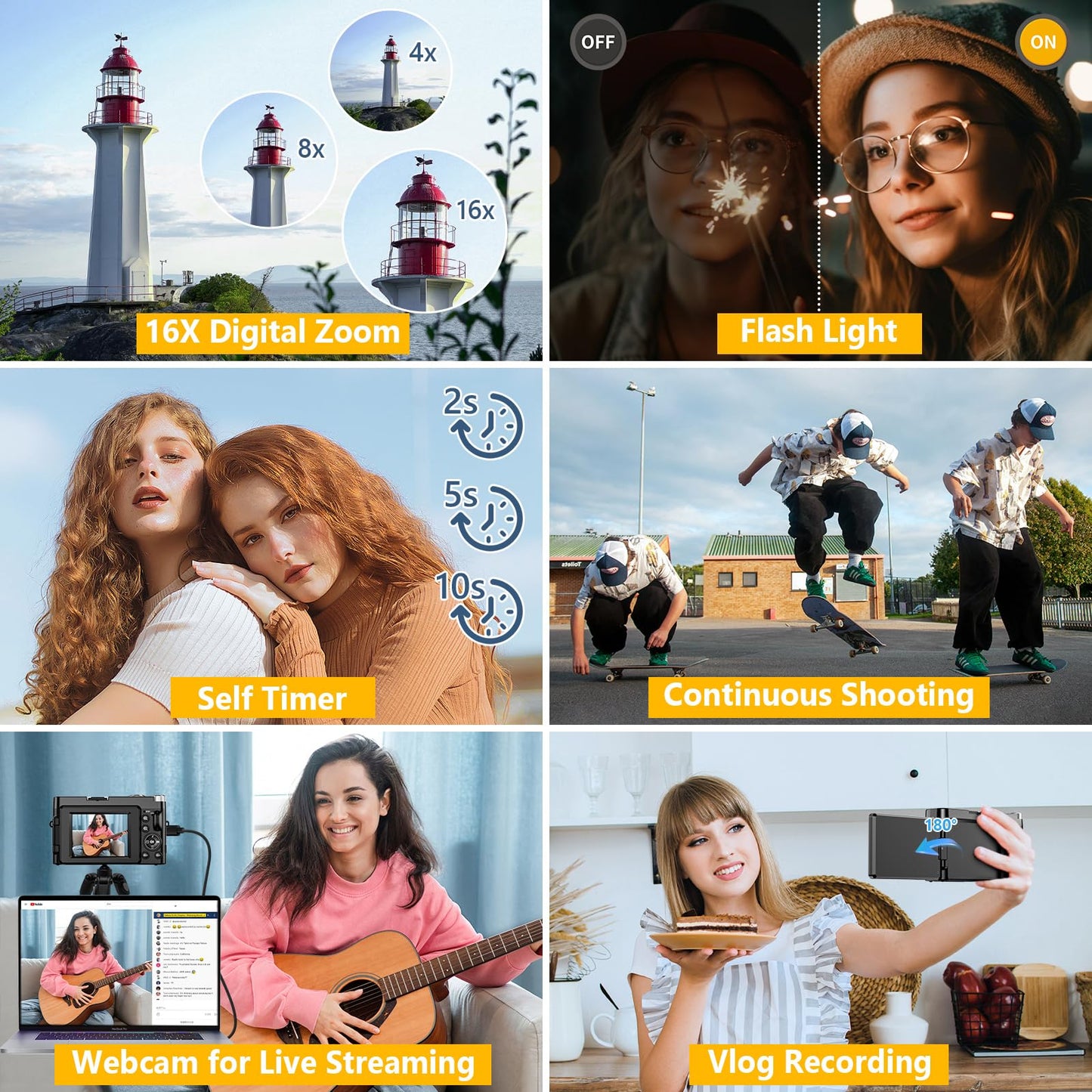 4K Digital Camera for Photography Autofocus, Upgraded 64MP WiFi Vlogging Camera for YouTube with 3" 180° Flip Screen, 16X Zoom, Compact Travel Cameras for Beginners with 32GB Card, 2 Batteries, Black