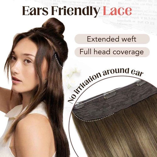 XDhair Wire Hair Extensions Real Human Hair 18Inch 85g Balayage Color Chocolate Brown to Caramel Blonde Invisible Wire Hair Extensions(#4/27/4-18inch)