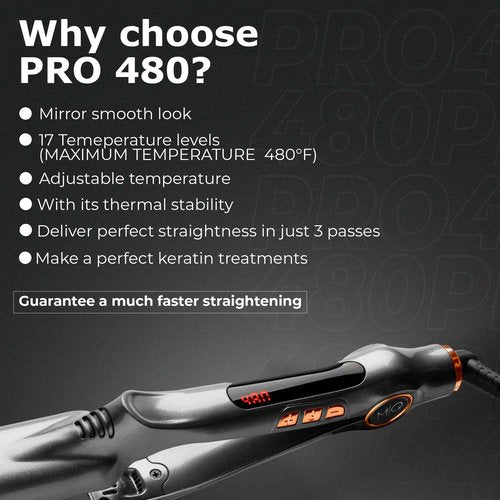 MQ Professional Hair Straightener - Titanium Flat Iron Pro 480°F - Brazilian Expertise - Bivolt, Anatomic Design, Ultra-Smooth - 17 Temperature Settings – Ideal for Professional Use
