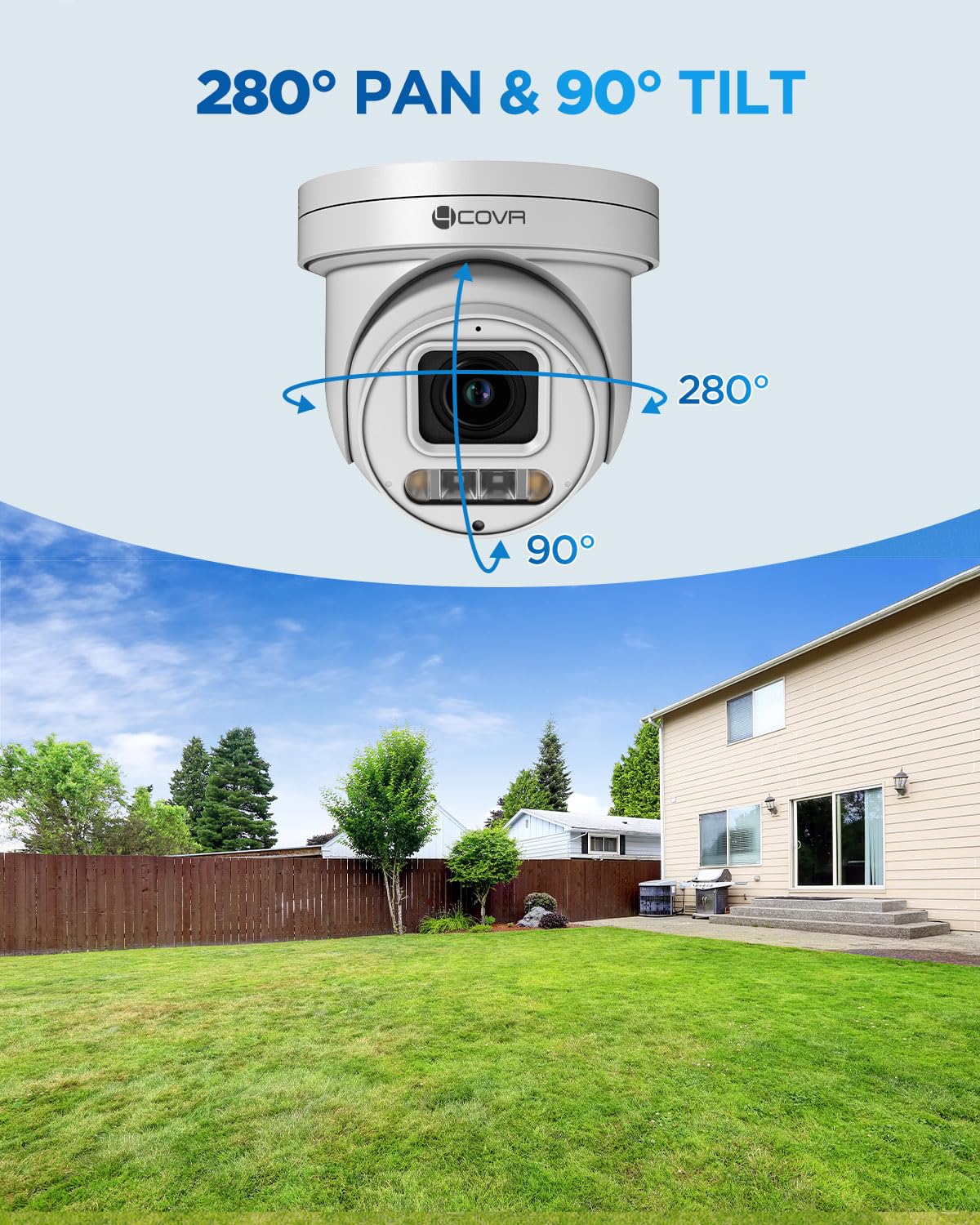 4COVR 16 Channel PoE PTZ Security Camera System 4K, 12X 5MP IP PTZ Camera Two Way Audio, 280ー Pan 90ー Tilt 5X Optical Zoom, Smart Color Night Vision, Human Vehicle Detection, NVR 4TB HDD, LY5XCP8M1612