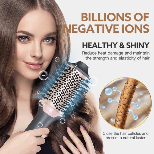 2-in-1 Blow Dryer Brush, Ionic & Ceramic Thermal Brush with Adjustable Heat & Cool Shot, 110000 RPM Motor High-Speed Motor for Frizz-Free, Smooth & Voluminous Hair, Grey Volumize in Minutes