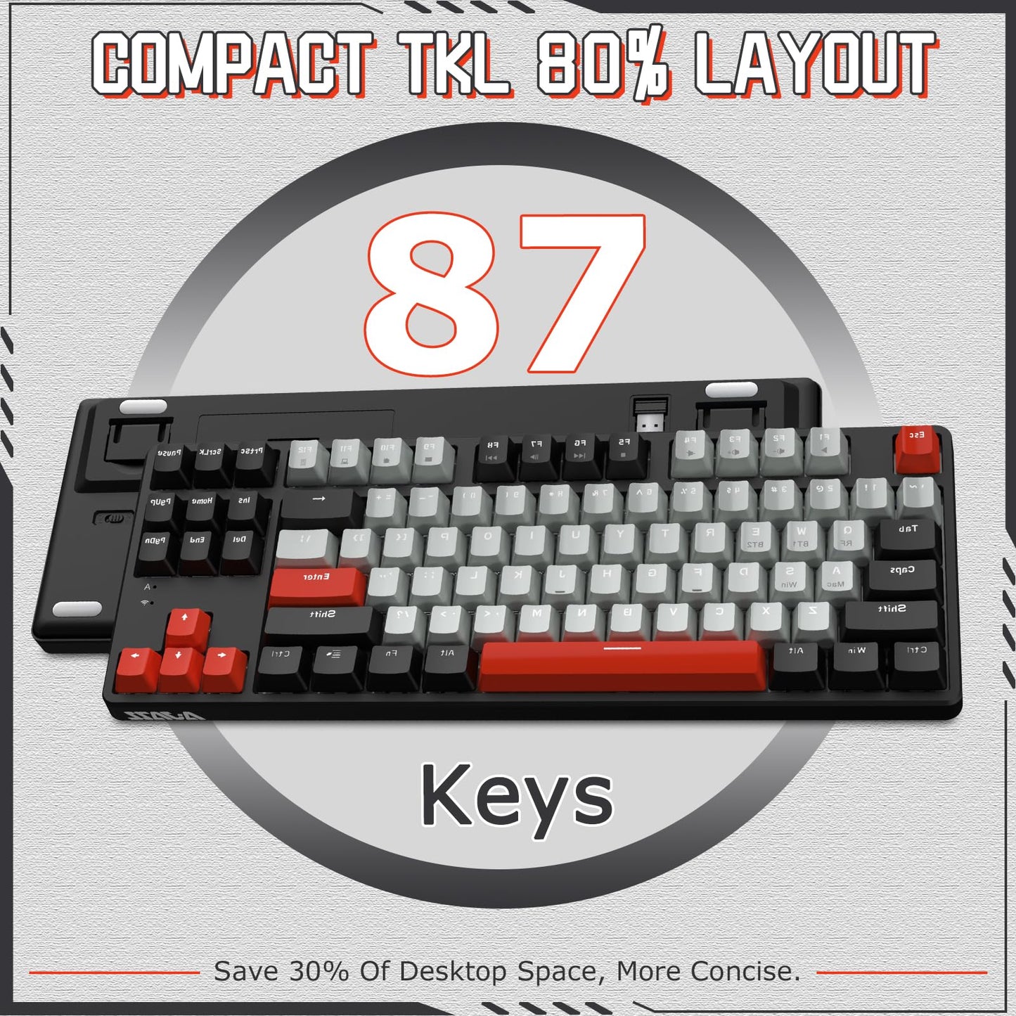 Ajazz AK871 Wireless Mechanical Keyboard,75% Mechanical Gaming Keyboard with USB Hub,2.4Ghz/Bluetooth 5.0 Dual Mode 87Keys Hot Swappable TKL Keyboard OEM Keycaps for PC/MAC(Linear Pre-lubed Switches)