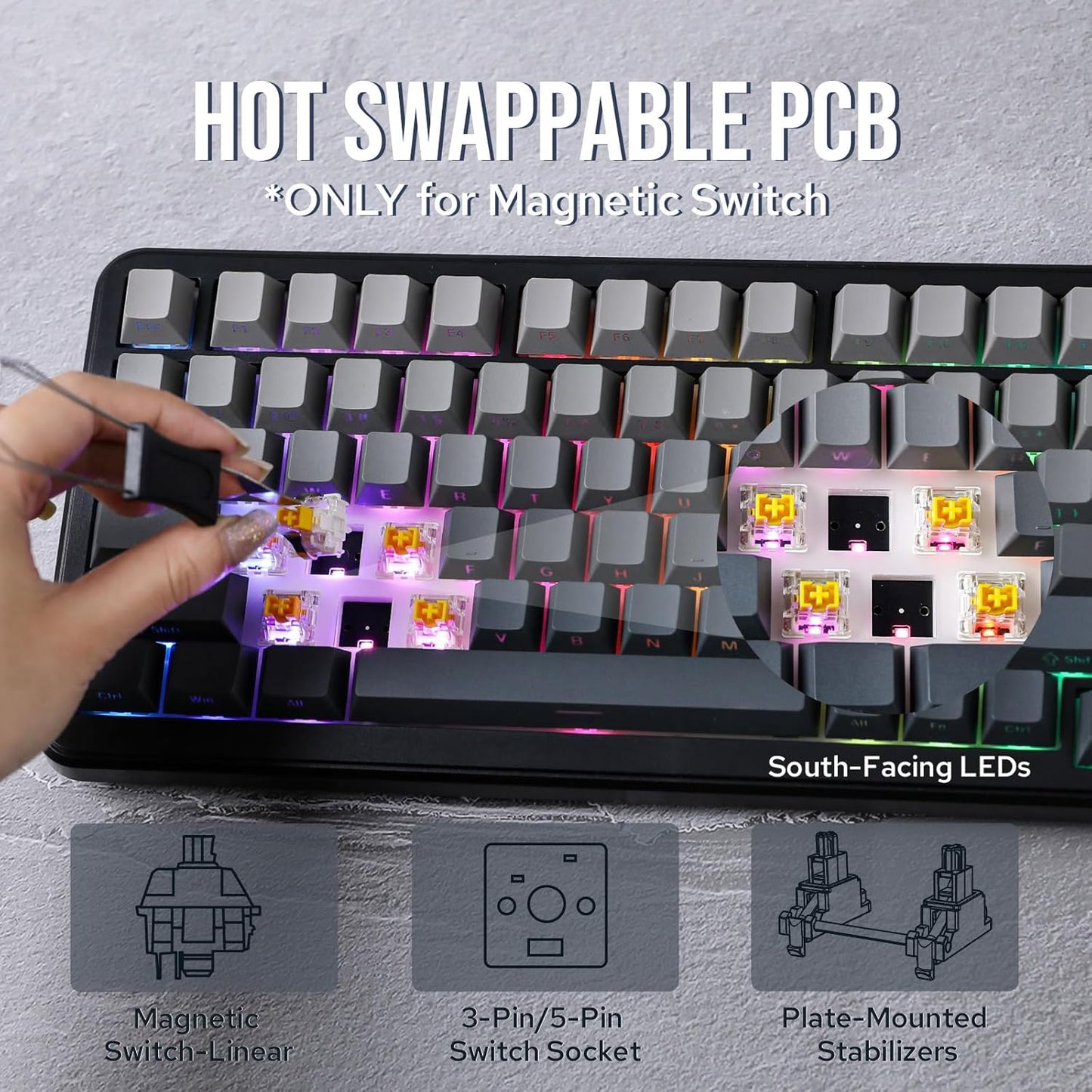 AJAZZ AK820 MAX HE Hall Effect Magnetic Gaming Keyboard, Adjustable Actuation, 8KHz Polling Rate, Wired Rapid Fast Keyboard, Creamy Gasket, RGB Backlight, NKRO for Win/Mac (Black)