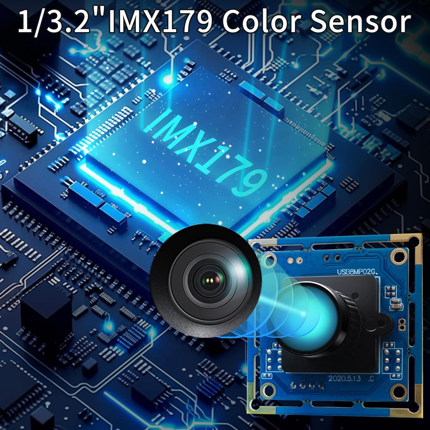 ALPCAM USB Camera Module 8MP No Distortion 75 Degree Lens Full HD 2448P Webcam,UVC Compliant Webcam for Windows/Linux/Mac,Embedded Camera for Industrial,Robot,3D Printer