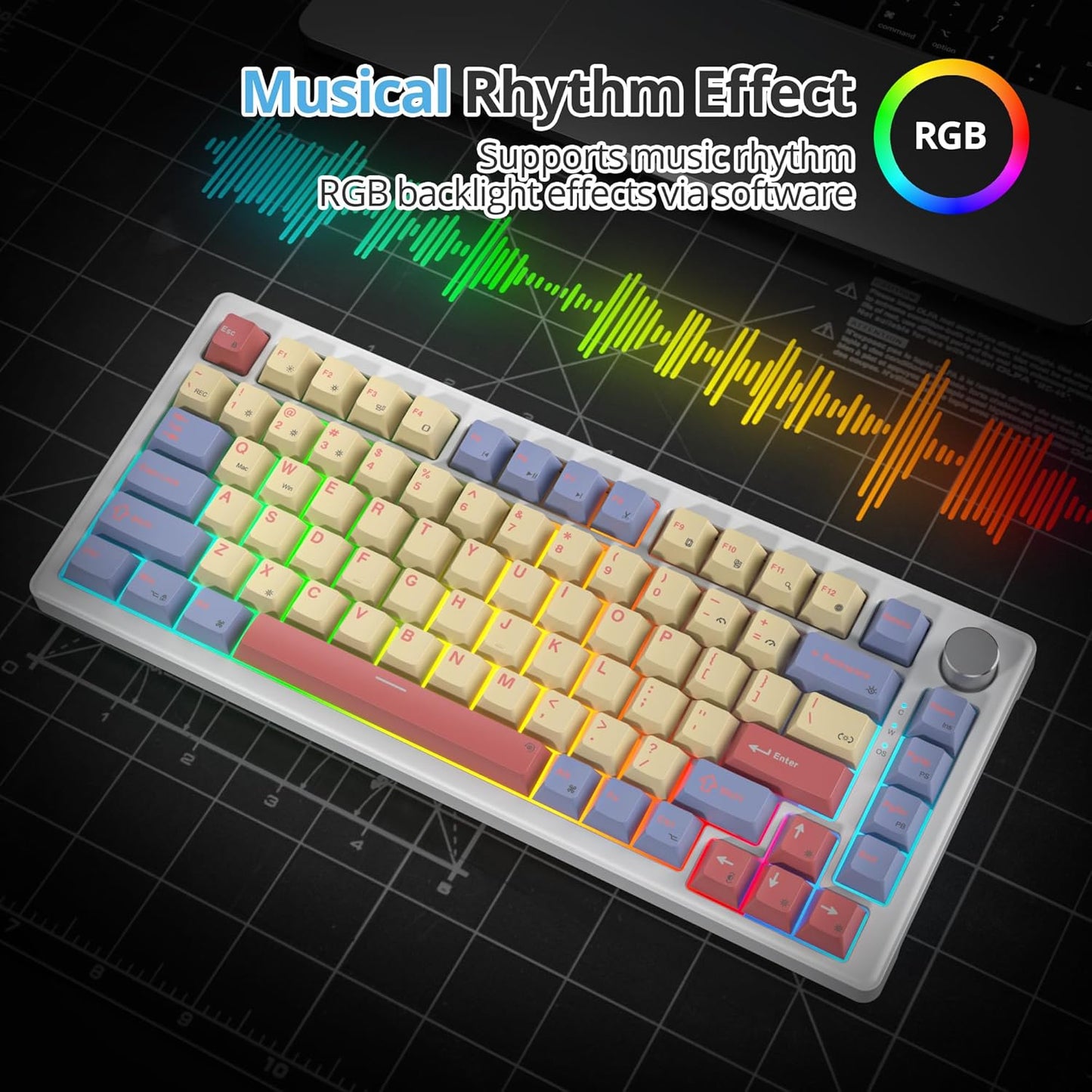 75% Mechanical Keyboard Gasket with Knob, Custom Wired Creamy Gaming Keyboard TKL 75 Percent Hot Swappable RGB Backlit, Pre-lubed Switch for Win/MAC PC Laptop(Salmon/White)