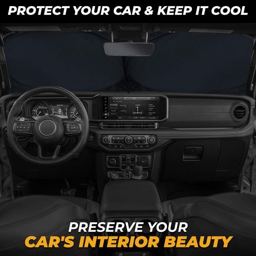 Autovir Jeep Windshield Sunshade | Protects Sun Visor from UV and Heat Protection | Fits for Wrangler, Gladiator, and Rubicon Models | Keeps Your Car Cool and Comfort | X-Small (60" x 21")
