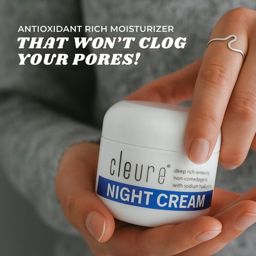 Cleure Hyaluronic Acid & Shea Butter Anti-Aging Night Cream for Sensitive Skin, Gluten, Salicylate, Paraben & Fragrance Free (2 oz, Pack of 2)