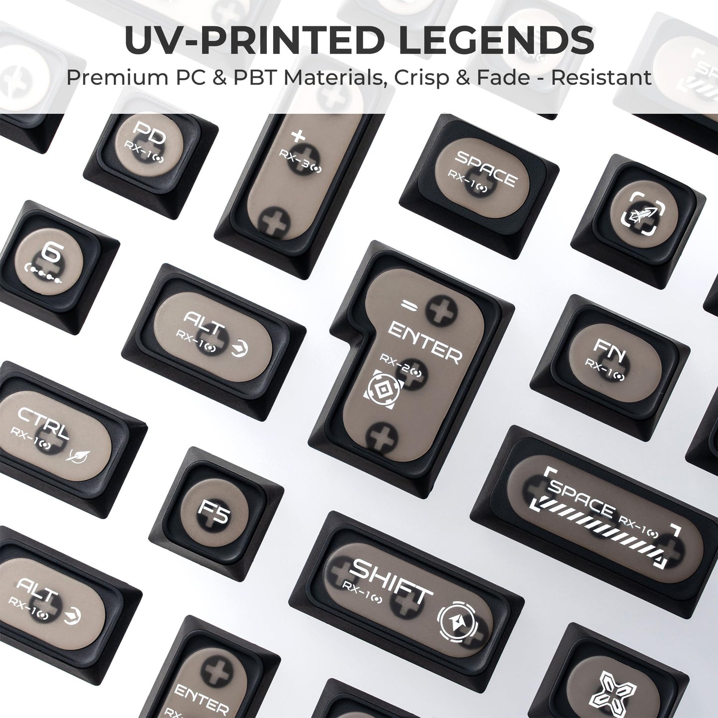 XVX Black Shine Through Keycaps for Mechanical Keyboards - 136 Keys Black Translucent Cat Eye Design,Cherry MAX Profile, PC+PBT Frosted RGB Keycaps