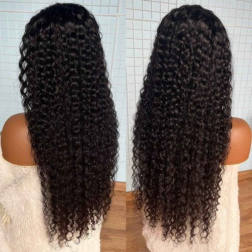 ALLRUN Wear and Go 4x4 Water Wave Closure Wig Human Hair 20 Inch Curly Wig for Black Women Glueless HD Lace Pre-Cut Pre-Plucked Bleached 180% Density