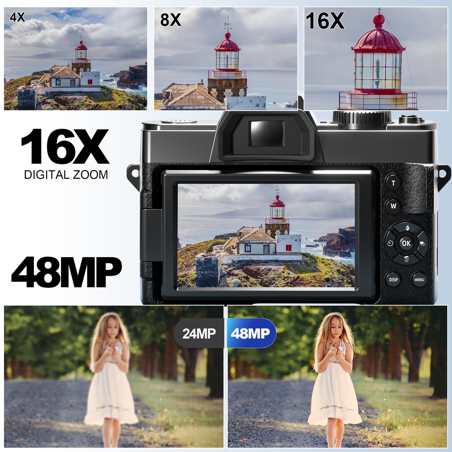 5K Digital Cameras for Photography,48MP/60FPS Video Camera for Vlogging, WiFi & App Control Vlogging for YouTube, Small Camera with 32GB TF Card.Wide-Angle & Macro Lens