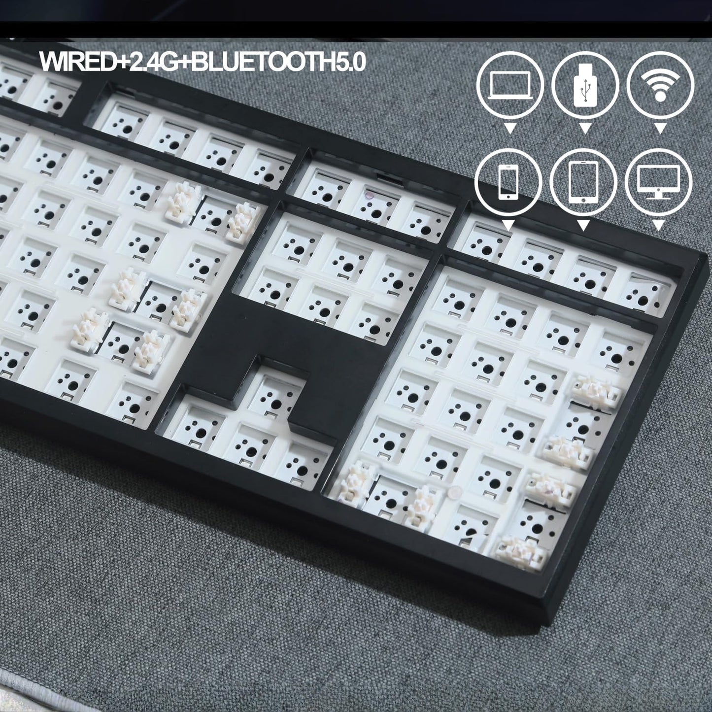 ZMX GMK108 Mechanical Keyboard Kit,108 Keys Full Size VIA Programmable Hot Swap Gasket Mounted PCB Custom RGB Gaming Barebones Keyboard Wireless BT5.0/2.4GHz/USB-C Wired DIY Kit (Black)