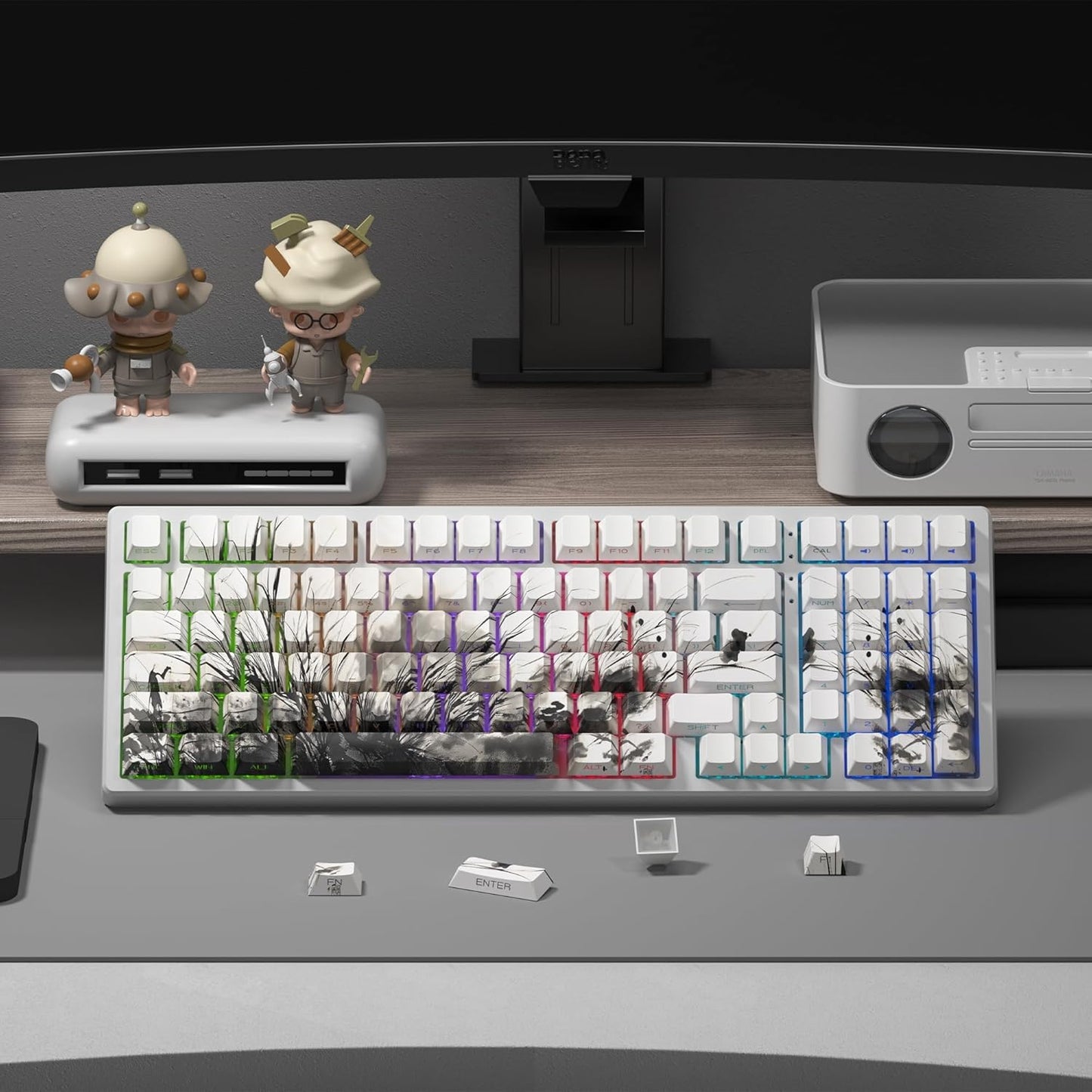 XVX Bamboo Grove Shine Through Keycaps, Double Shot PBT Keycaps, Side Printed Keyboard Caps with Dye Sublimation Full Keycap Sets Suitable for Gateron Cherry MX Switches Mechanical Keyboard