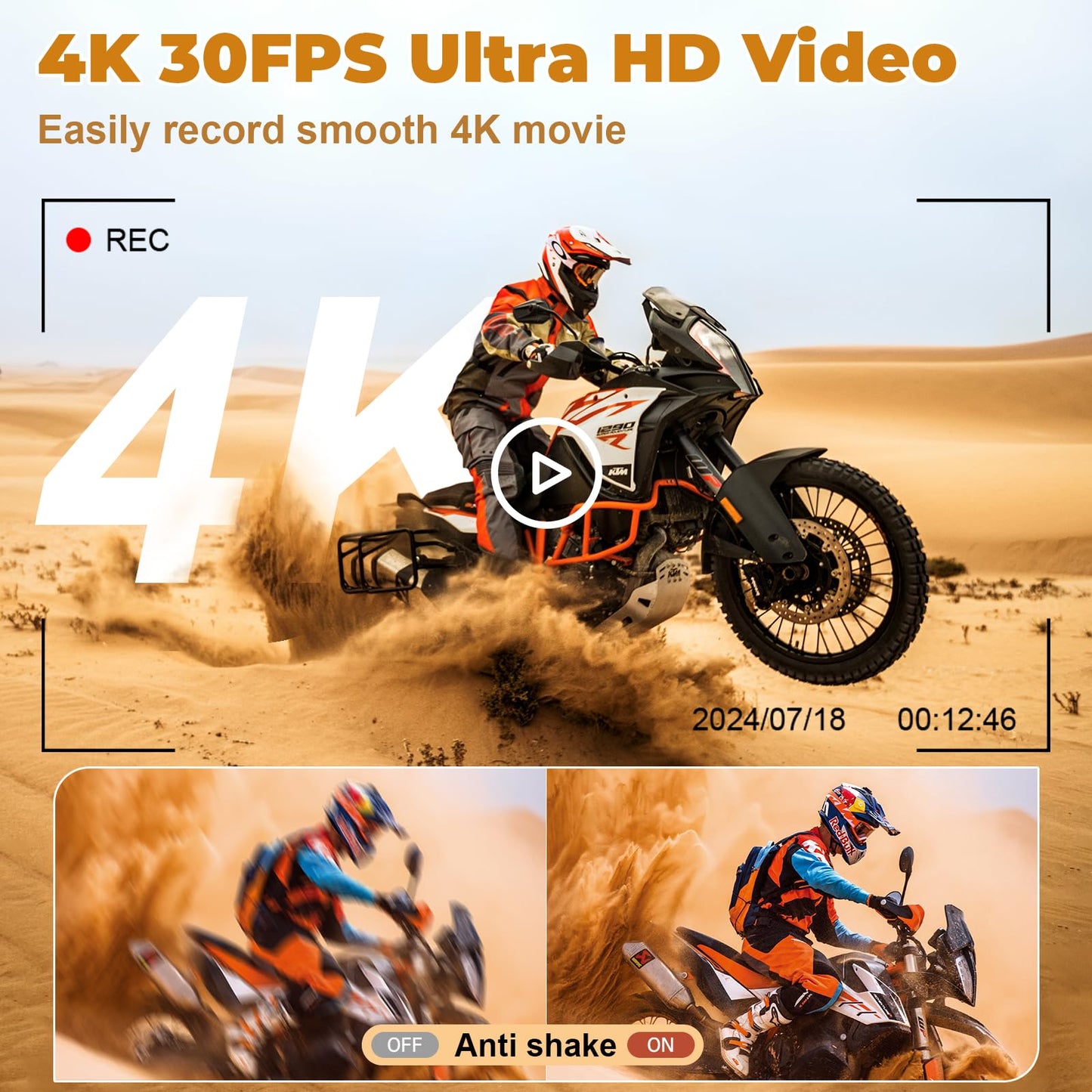 4K Digital Camera - Digital Cameras for Photography - 64MP Vlogging Camera for YouTube - Autofocus Video Camera 3" 180° Flip Screen with 18X Zoom - Compact Travel Cameras with 32GB SD Card 2 Batteries