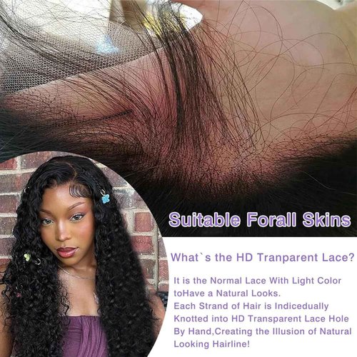 Ylubbiuv Deep Wave Lace Front Wigs Human Hair 13x6 HD Lace 200% Density Pre Plucked Deep Wave Frontal Wig Deep Curly Wig for Women 28 Inch