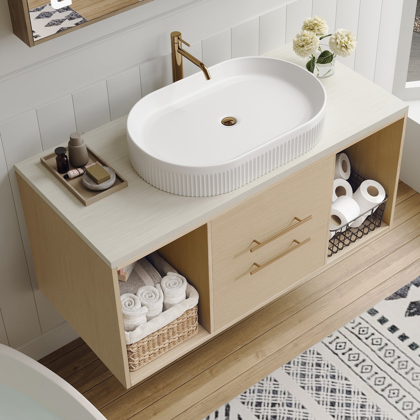 39.3" Wall-Mounted Bathroom Vanity with Oval Ceramic Sink