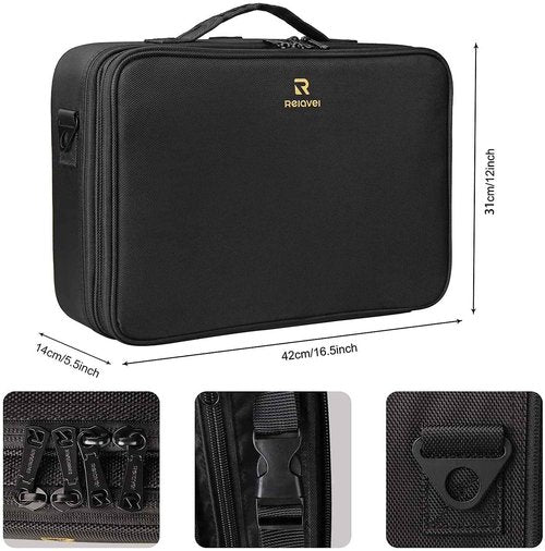 MONSTINA Large Capacity Makeup Case 3 Layers Cosmetic Organizer Brush Bag and Professional Hairdressing Bag, Toiletry Travel Bag, Cosmetics Beauty Hairdresser Bag with Shoulder Strap