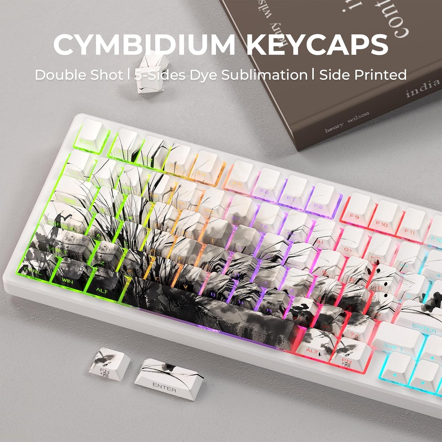 XVX Double Shot PBT Keycaps, Chrysanthemum Keycaps, Side Printed Shine Through Keycap Sets, Cherry Profile Keyboard Caps with Dye Sublimation Suitable for MX Switches Mechanical Keyboard