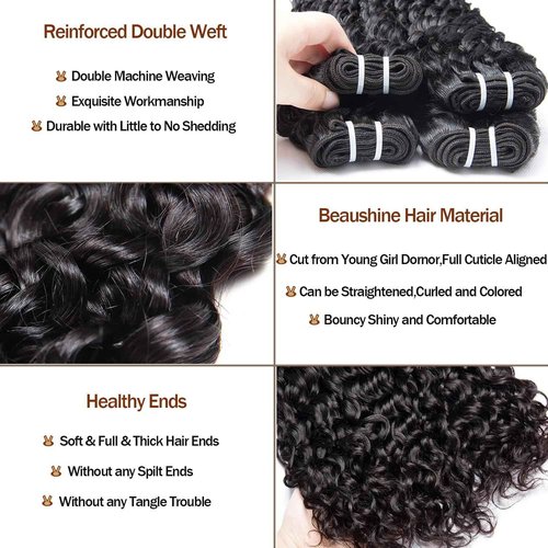 Wet and Wavy Bundles Human Hair with Closure 20 22 24+20inch Water Wave 3 Bundles and Lace Closure 10A Brazilian Curly Sew in Quick Weave Human Hair Extensions Free Part Natural Color