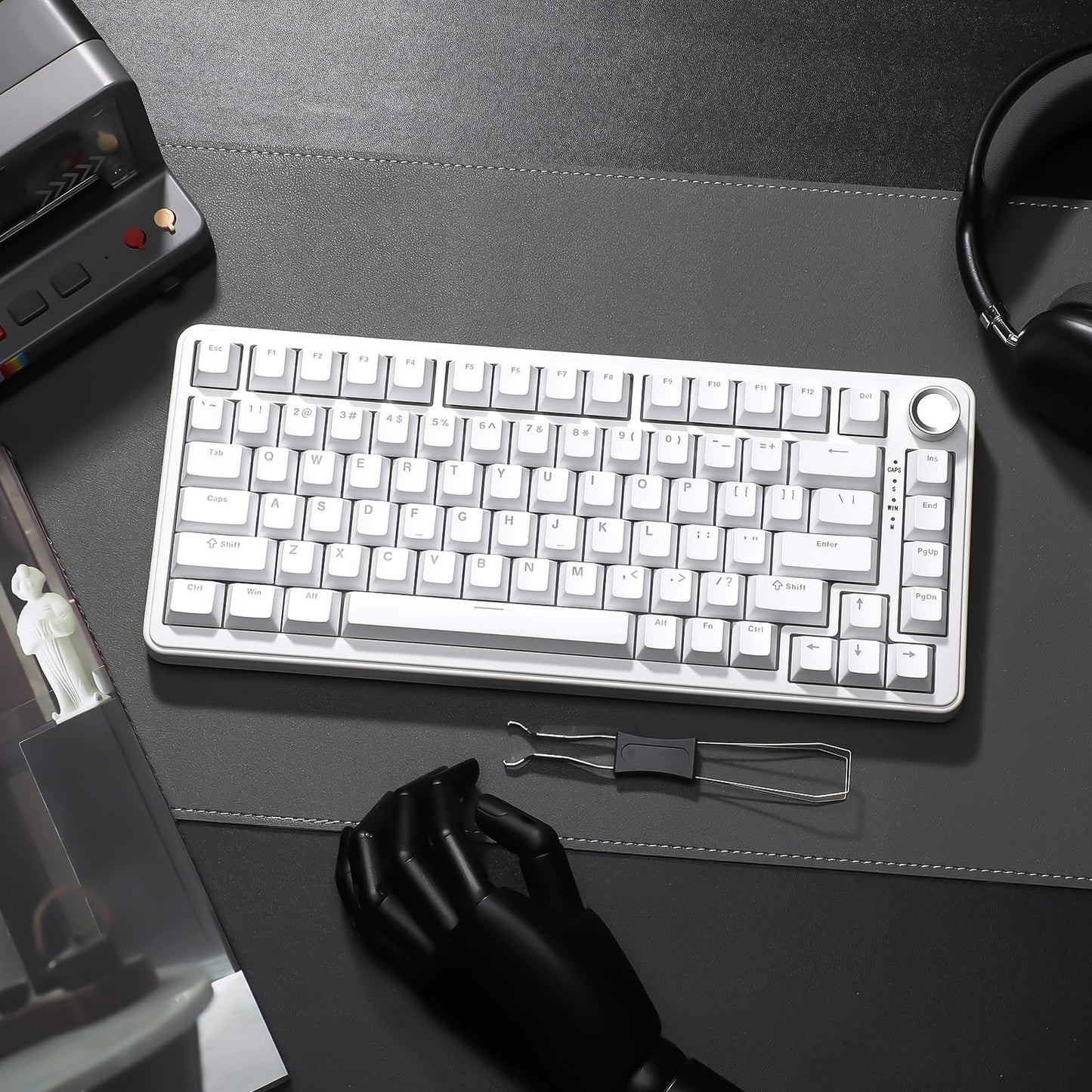 YUNZII B75 Mechanical Keyboard,75% Layout with Knob,Hot Swappable RGB Backlit Gasket Mounted, Creamy Typing, Double-Shot PBT Keycaps,Cherry Profile,for Win/Mac (White, Milk V2 Linear Switch)