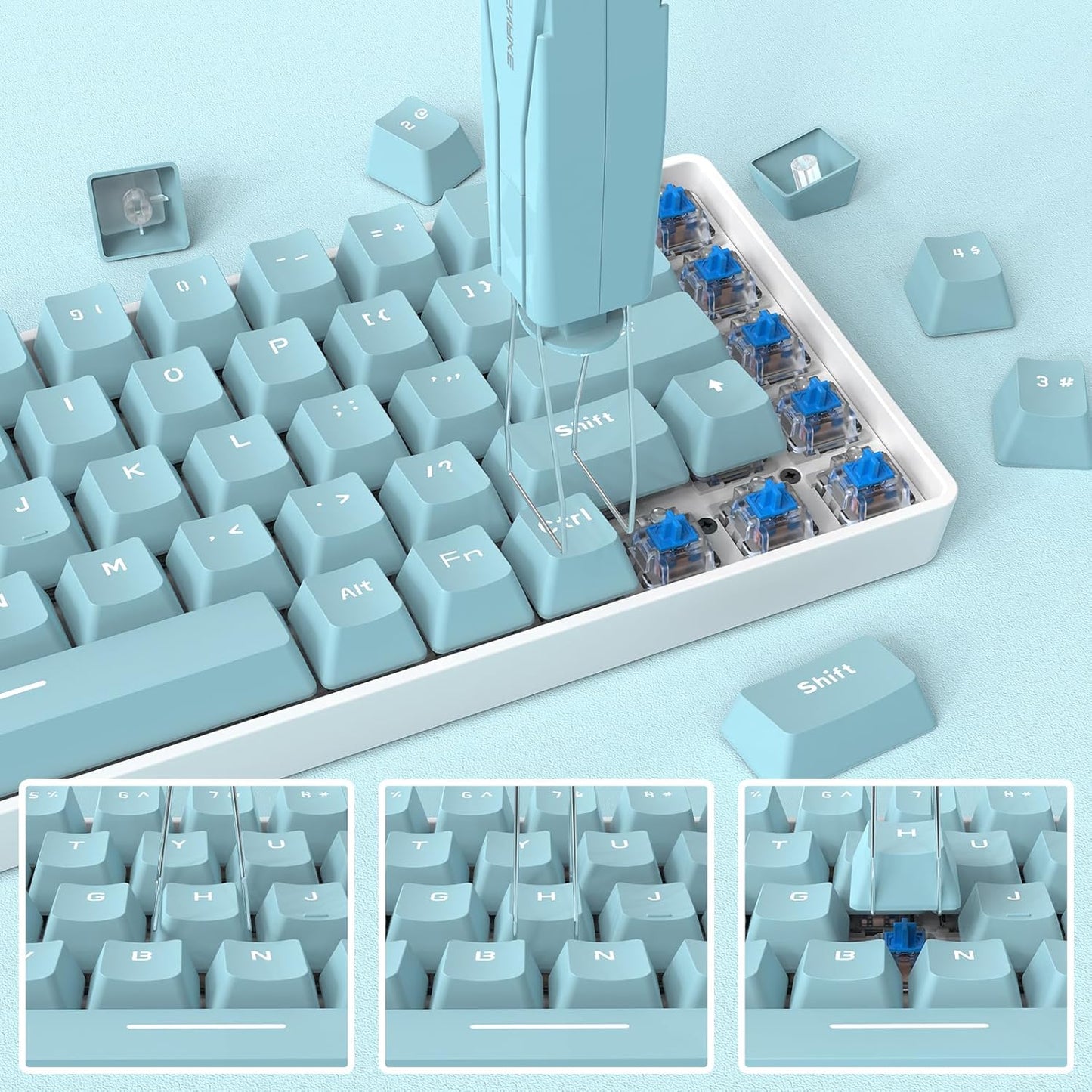 2-in-1 Keycap Switch Puller, 304 Stainless Steel Key Removal Tool for Hot Swappable Mechanical Keyboard and DIY Custom Gaming Keyboard - Blue