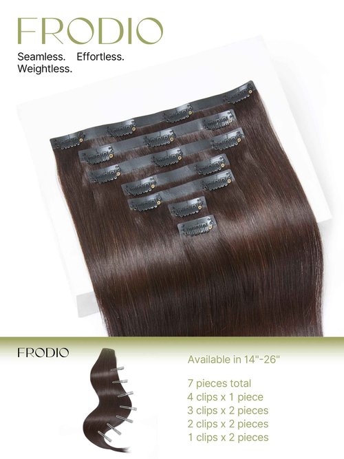 Frodio Clip Ins Hair Extensions Dark Brown Remy Real Human Hair Pu Seamless Silk Long Straight Invisible Full Thick Virgin Brazilian Beauty For Women Can Be Body Wave 100g 7 Piece