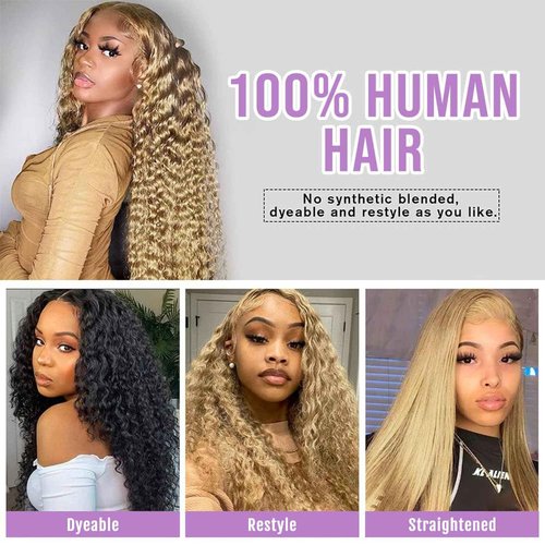 Habiliana Human Hair Wig 200% Density HD Gold Brown Deep Wave Wigs Human Hair Real Full Large Lace 4x4 Gold Brown Curly Wigs Pre Plucked for Black Women