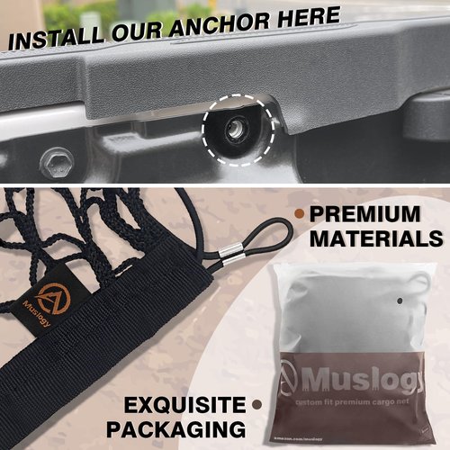 Muslogy Truck Bed Cargo Net Compatible with Toyota Tacoma 2005-2022 2023 Accessories Storage Organizer Pickup Truck Bed Envelope Style Cargo Net with Heavy Duty Carabiner