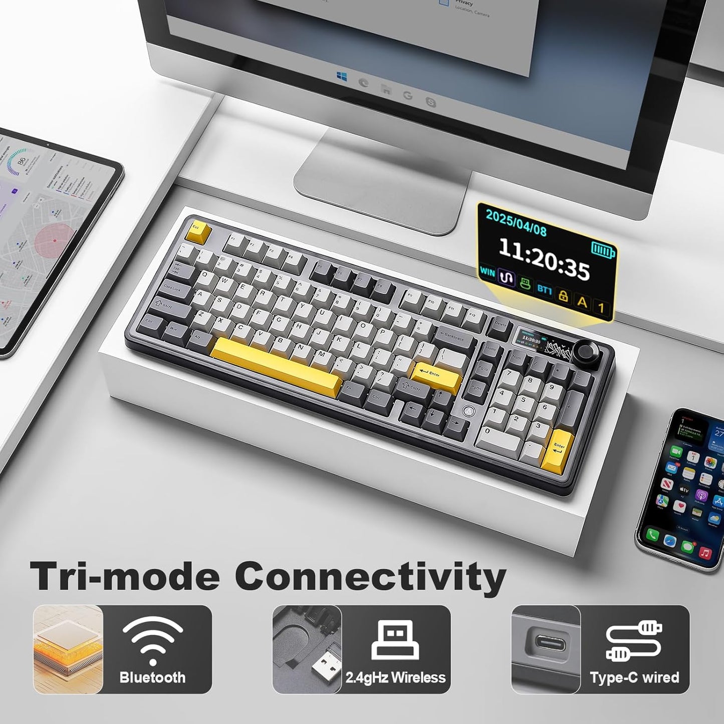 AJAZZ AK980 Wireless Keyboard with Smart Display & Knob,R1 SE+ Gaming Mouse, 18000 DPI