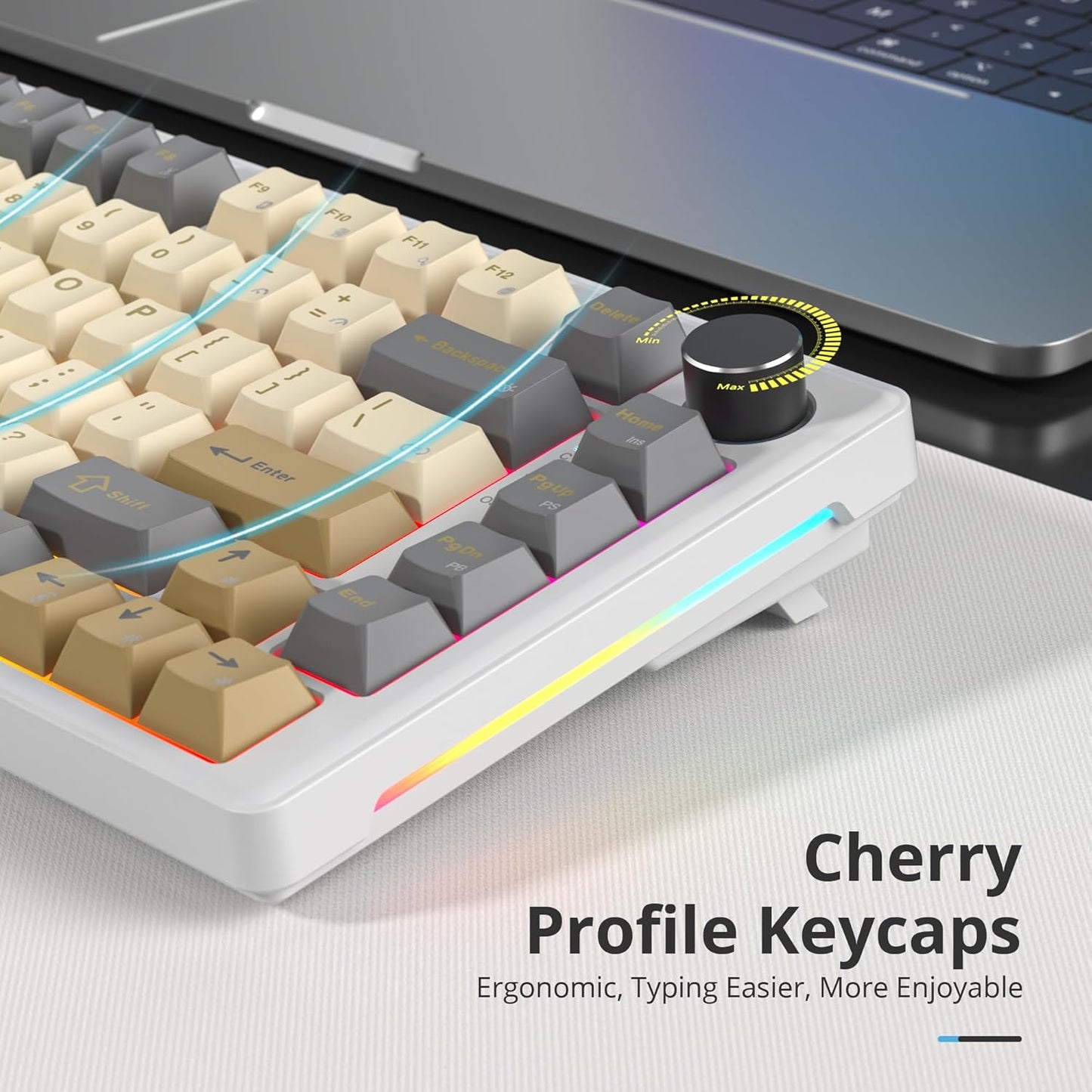 75% Mechanical Keyboard Gasket with Knob, Custom Wired Creamy Gaming Keyboard TKL 75 Percent Hot Swappable RGB Backlit, Pre-lubed Switch for Win/MAC PC Laptop(Salmon/White)
