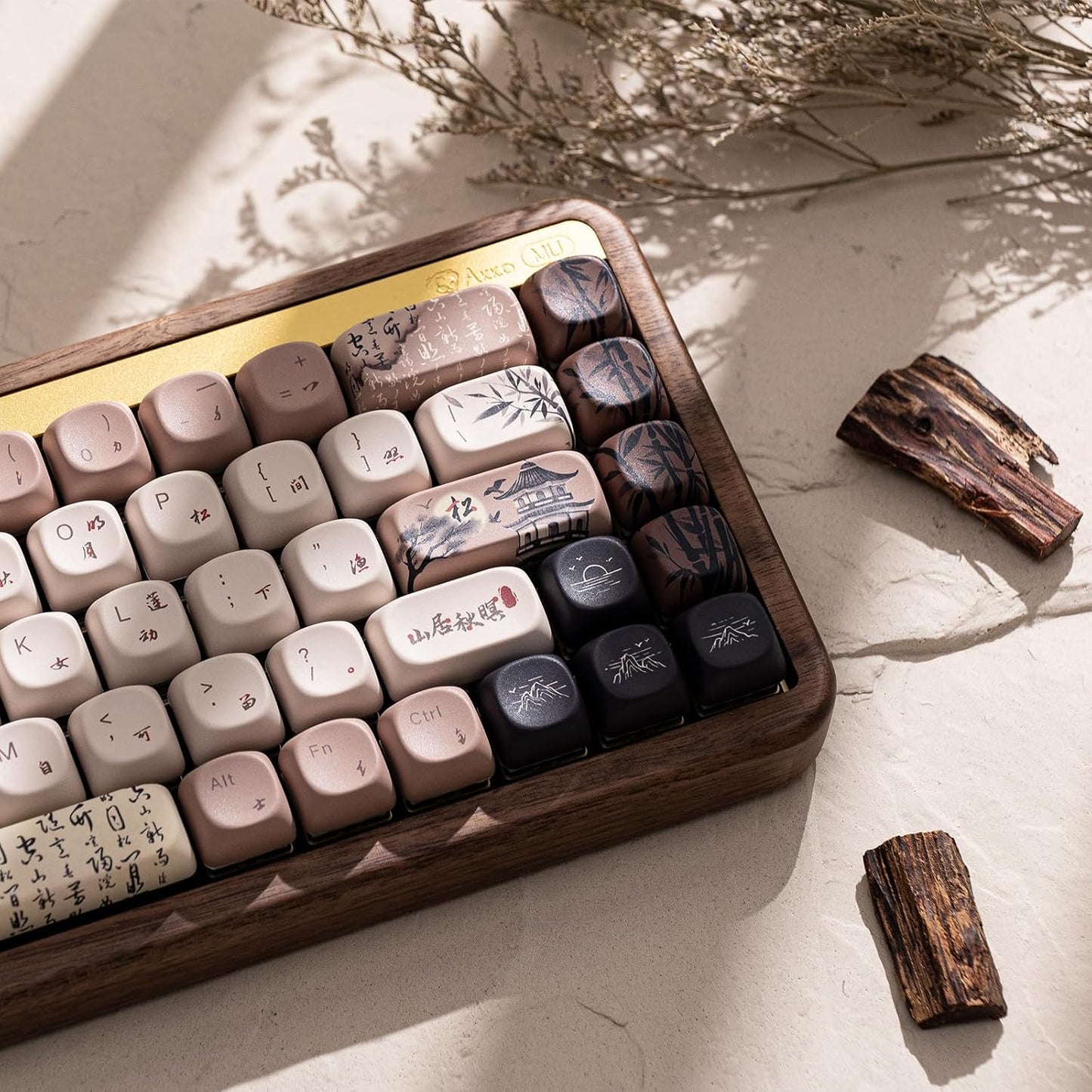 Akko Mechanical Gaming Keyboard with Walnut Wooden Case, MU01 Autumn 65% 68-Key RGB 2.4G Wireless/Bluetooth/Wired Hot-swappable Keyboard with PBT Dye-Sub Keycaps for Mac & Win
