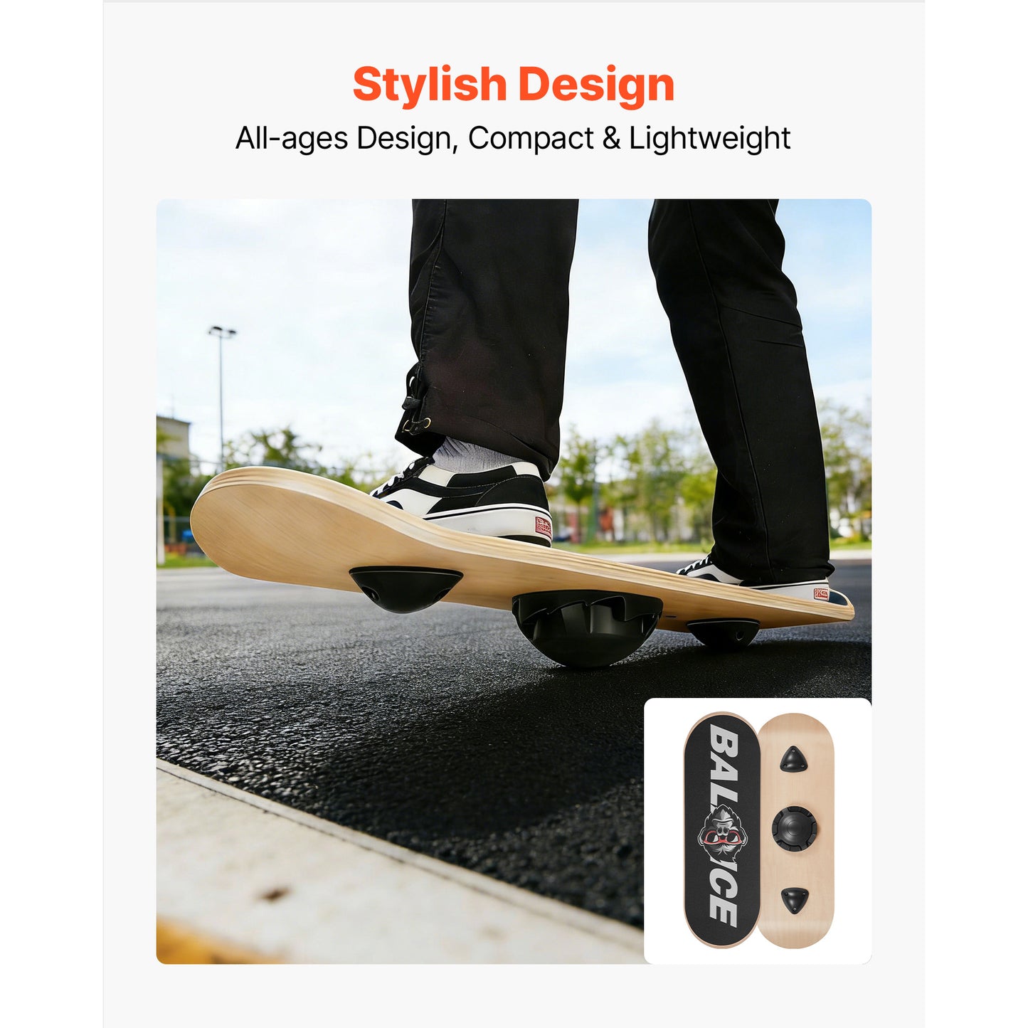Adjustable Balance Board for Core Workout & Standing Desk Exercise - Wooden Wobble Trainer