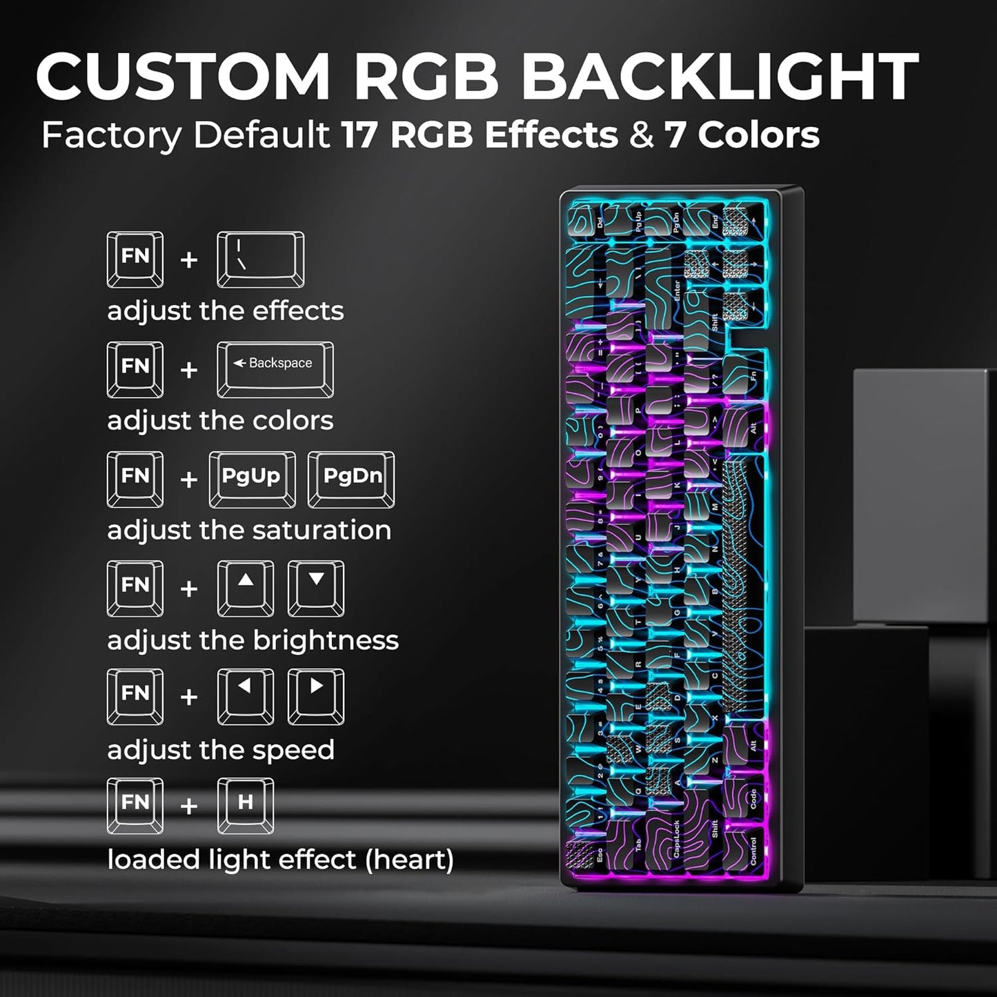 XVX M67 Wireless 60% Percent Keyboard, QMK/VIA Topographic Gaming Keyboard, Tri-Mode Thocky Creamy Mechanical Key Board, Hot Swappable Gasket Mount RGB IMD Tech for Win/Mac, Miami Theme, White