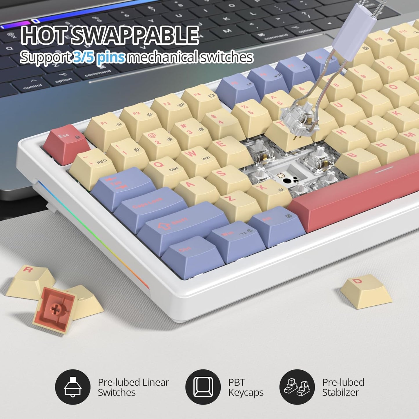 75% Green Mechanical Keyboard Gasket with Knob, Custom Wired Creamy Gaming Keyboard TKL 75 Percent Hot Swappable RGB Backlit, Pre-lubed Switch for Win/MAC, Green