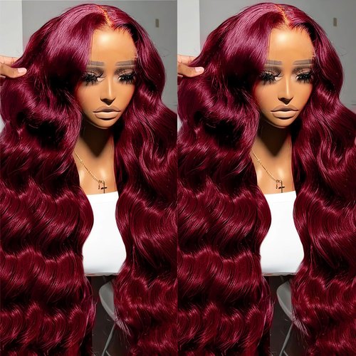 Gemlong 20 Inch 99J Burgundy Lace Front Wigs Human Hair Body Wave 13x4 HD Transparent Pre Plucked Glueless Lace Frontal Wig Human Hair 200% Density Red Wine Colored Human Hair Wigs for Women