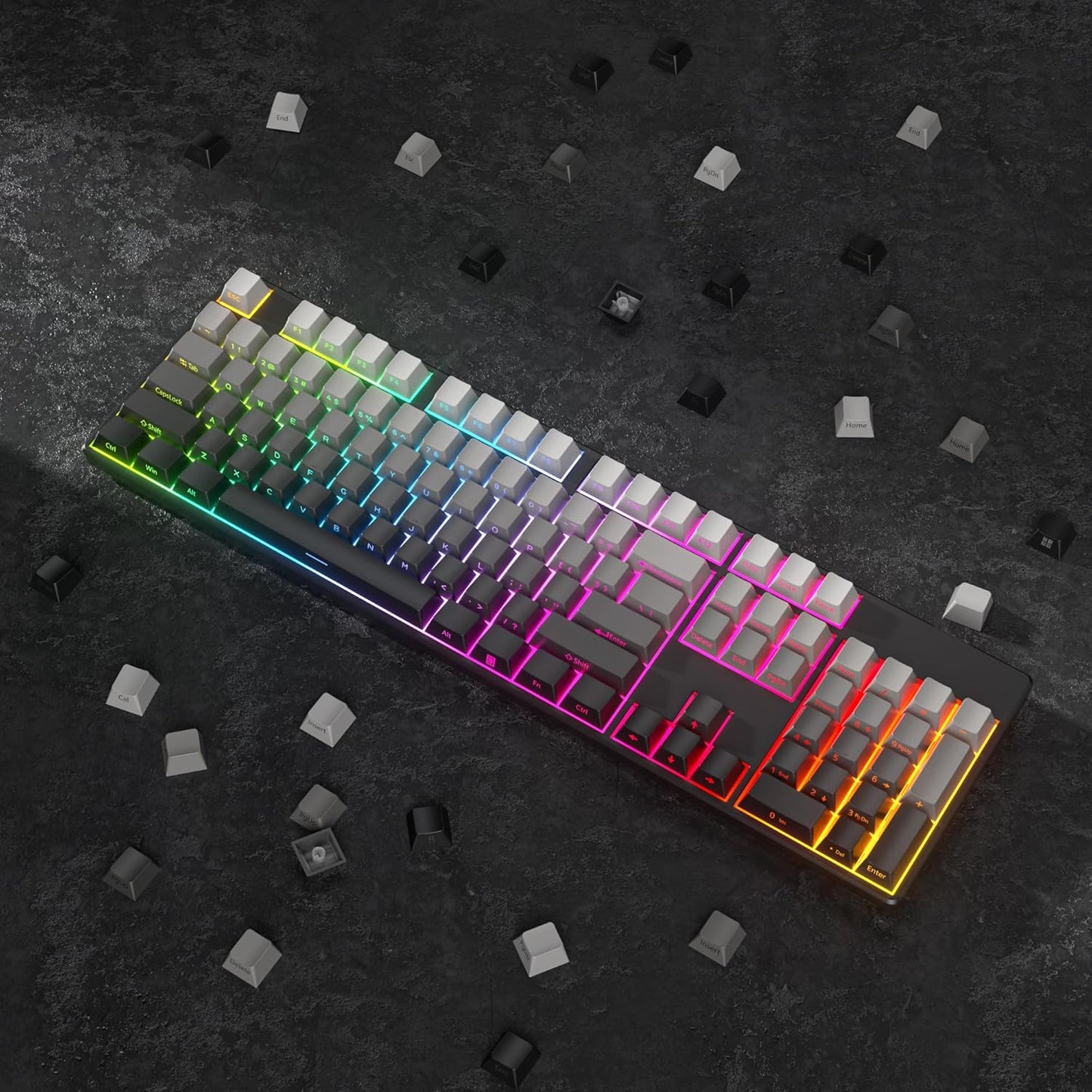 140 Keys Gradient Keycaps Side Printed Keycap Set Cherry Profile PBT Keycaps Double Shot Shine Through Custom Keycaps for Mechanical Gaming Keyboards(Minutest Dust)