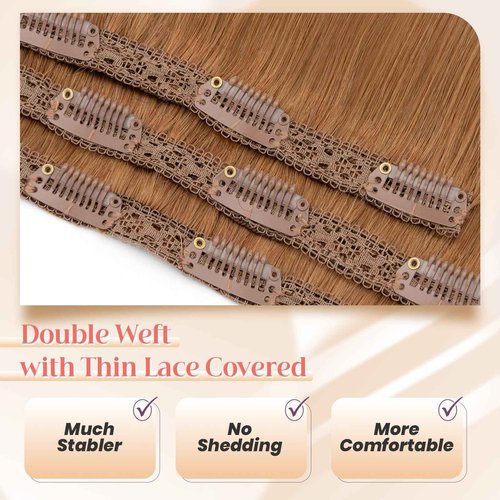 Elailite Clip in Hair Extensions Real Human Hair 3PCS Lace Weft Remy Hairpieces for Women 22 Inch 86g Light Auburn