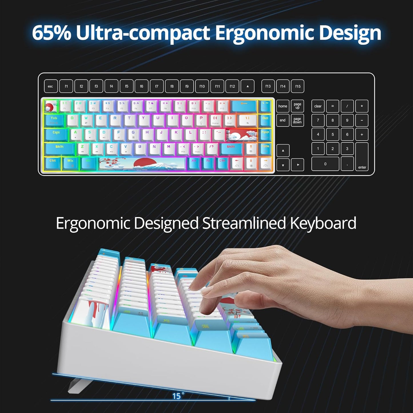 60 Percent Gaming Keyboard Portable 61 Keys Mechanical Keyboard Compact Wired Keyboard RGB Backlit for PC Laptop Gamer(61 Blue/Blue Switch)