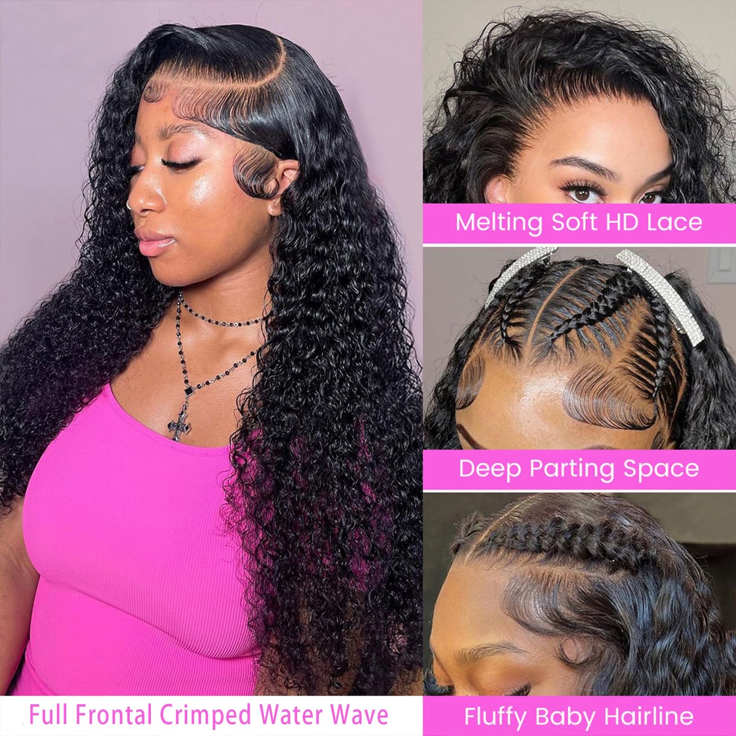 InsQueen Water Wave Lace Front Wigs Human Hair Pre Plucked Bleached Knots Wet and Wavy 13x6 HD Lace Frontal Wigs for Black Women 200% Density Brazilian Remy Human Hair (Water Wave Wig, 24 Inch)