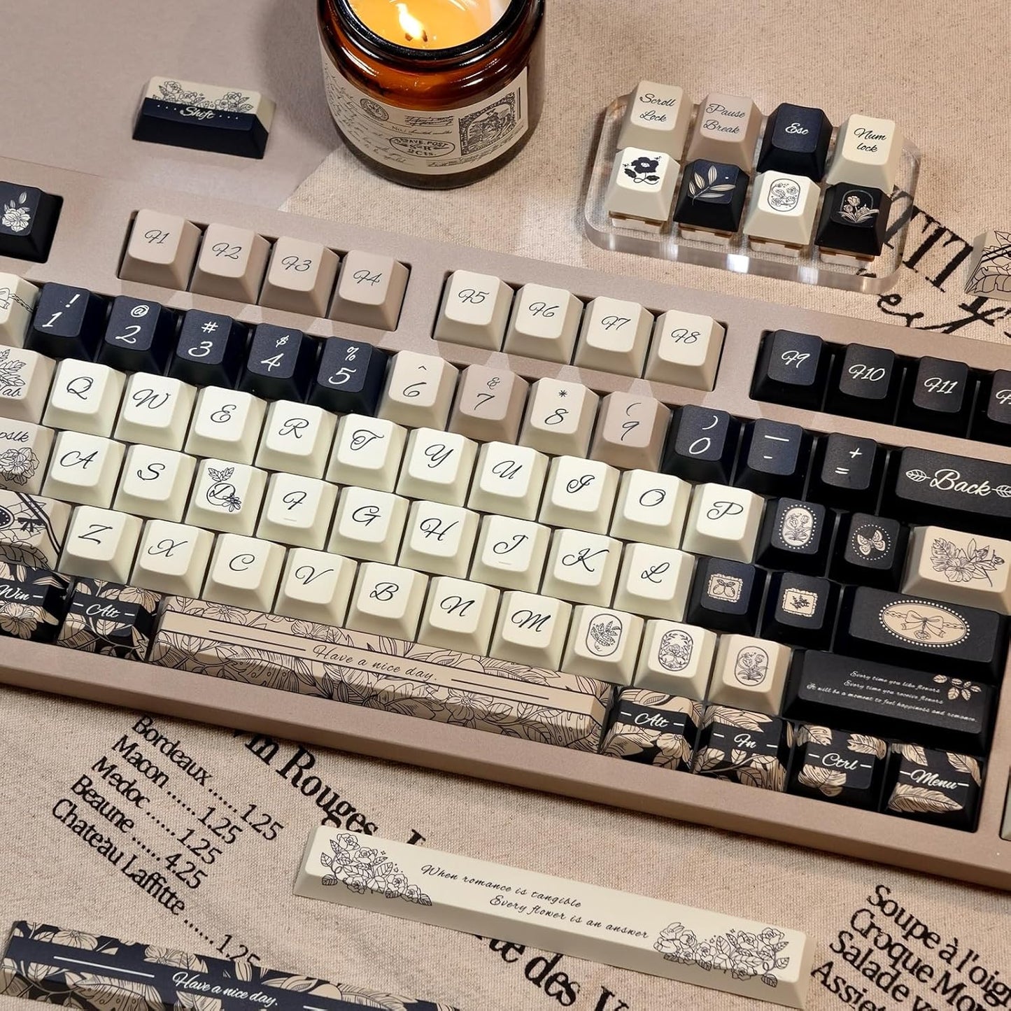145 Keys PBT Keycap Cherry Profile, Light Blue White Black Bow Aesthetic Dye Sublimation Gaming Custom Keycaps for ANSI/ISO Layout Mechanical Keyboards