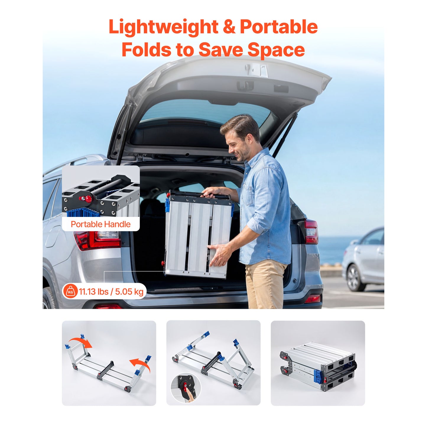 Adjustable Height Folding Work Platform - Aluminum Step Stool with 500 Lb Capacity