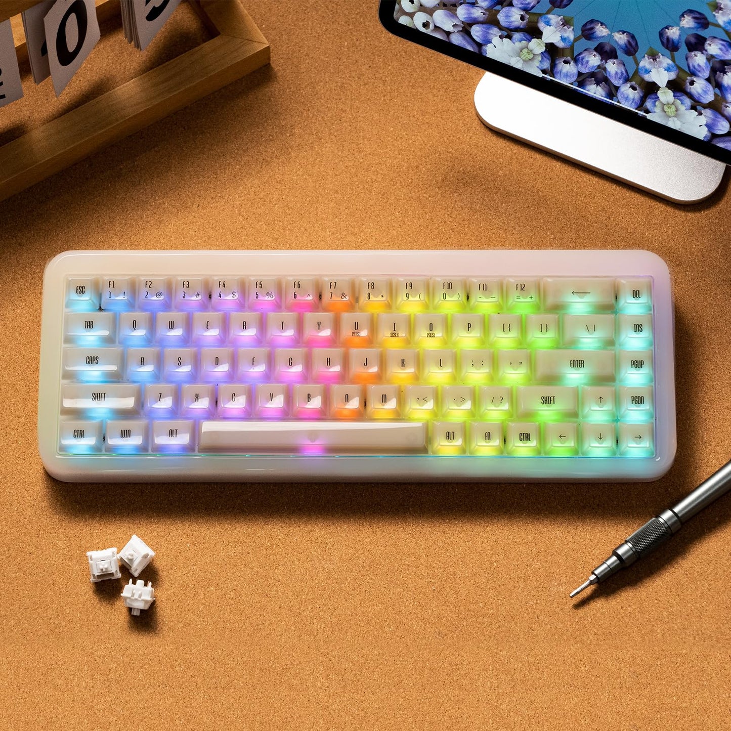 Akko YU01 Mechanical Gaming Keyboard with Transparent Keycaps, RGB Backlit, Hot Swappable, 2.4G Wireless/Bluetooth/Wired, 68-Key, for Mac & Win (Antique Jade, V3 Piano Pro Switch)