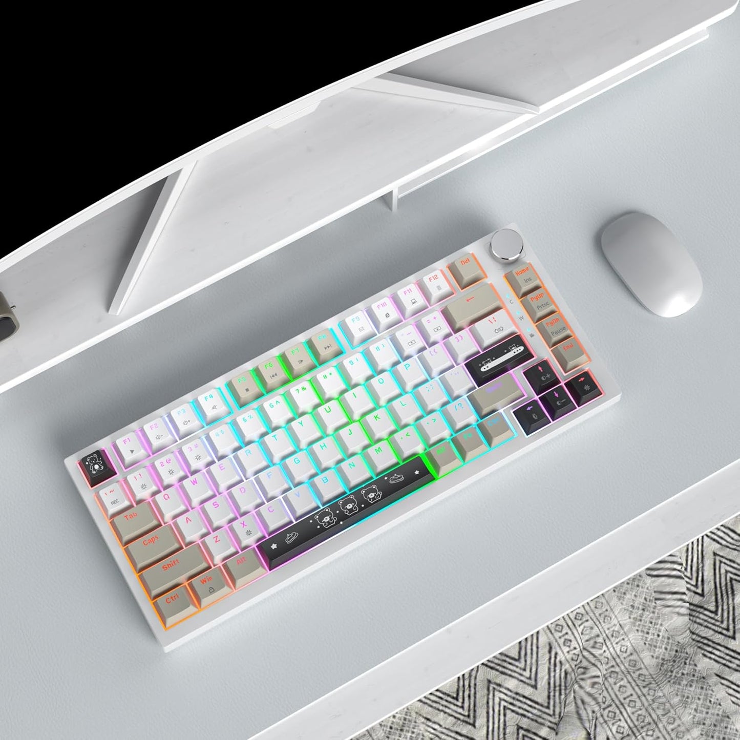 75% Wired Creamy Keyboard, Hot Swappable Mechanical Gaming Keyboard with Gasket Mounted, RGB Backlit, Red Switch, Knob Control for Win Pc Laptop(82 Blue)