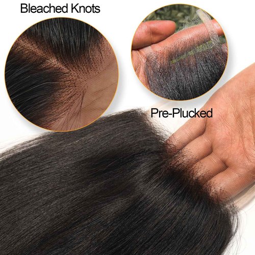BEEOS Yaki Straight 5x5 SKINLIKE Real HD Lace Closure, Pre-Plucked Bleached Knots Natural Black Human Hair 16 Inch