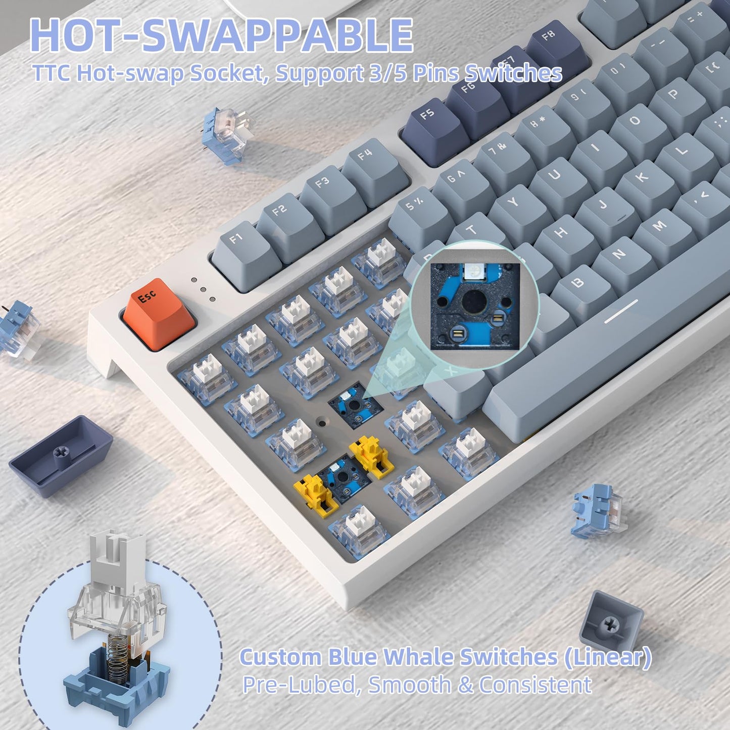 ATTACK SHARK RK86 Gaming RGB 75% Wireless Mechanical Keyboard, 82 Keys 2.4G/Bluetooth/USB-C Hot Swappable Gaming Keyboard 4000 mAH Battery w/Knob & 1.2'' HD OLED Display, Custom Linear Switches