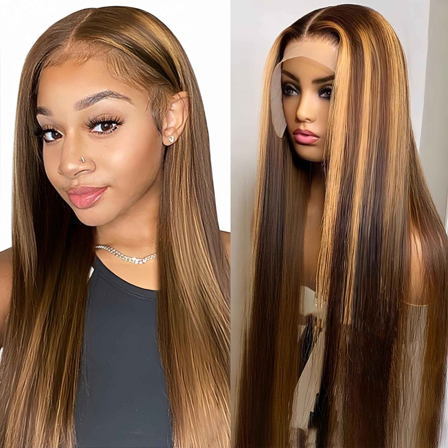 Honey Blonde Ombre Lace Front Wig Human Hair 4/27 Colored Body Wave 13x6 HD Lace Front Wigs Human Hair Pre Plucked with Baby Hair Frontal Wigs for Women 180% Density 22 Inch