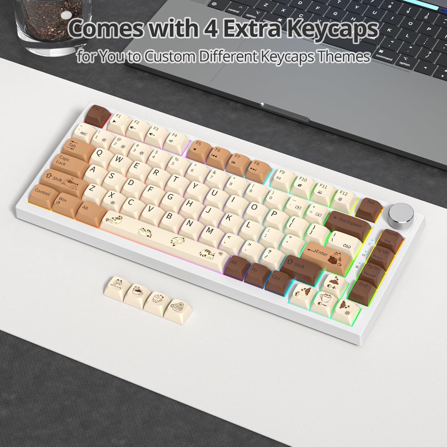 75% Mechanical Gaming Keyboard, Hot Swappable RGB Backlit Custom With Knob, Gasket Mount USB Wired, 82 Keys Blue White Linear Red Switch (82 Blue White)