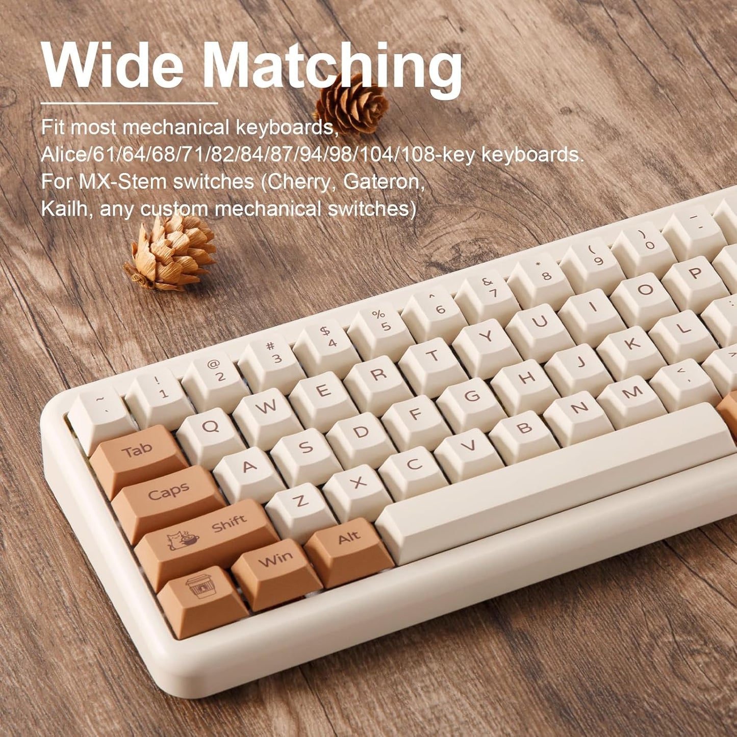 YUNZII X71 Transparent Mechanical Keyboard(Crystal Ice Switch,White), Coffee Cat Dye Sub PBT Keycaps(Cherry Profile, Coffee Cat)