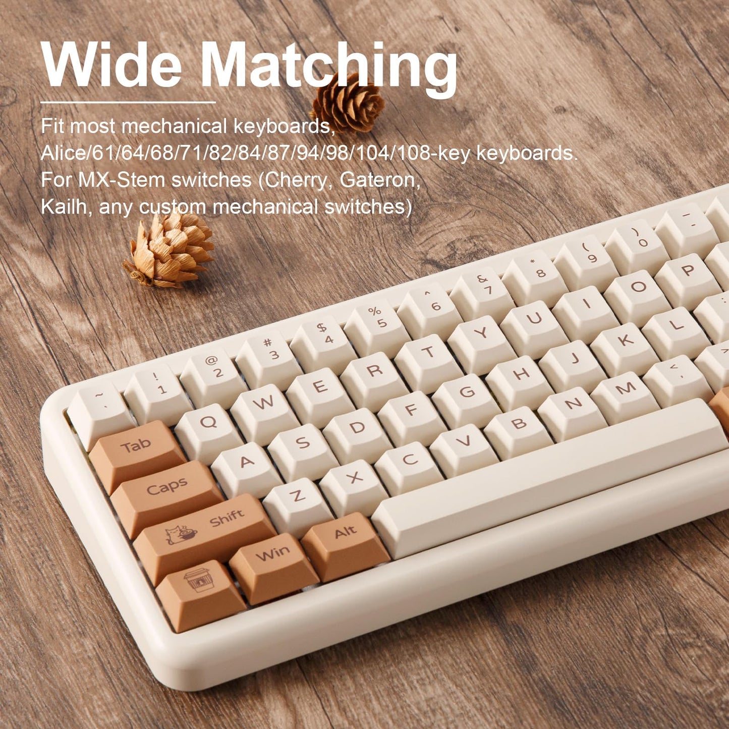 YUNZII X71 Transparent Mechanical Keyboard with Clear Keycaps(Crystal Ice Switch,Pink), Coffee Cat Dye Sub PBT Keycaps(Cherry Profile, Coffee Cat)