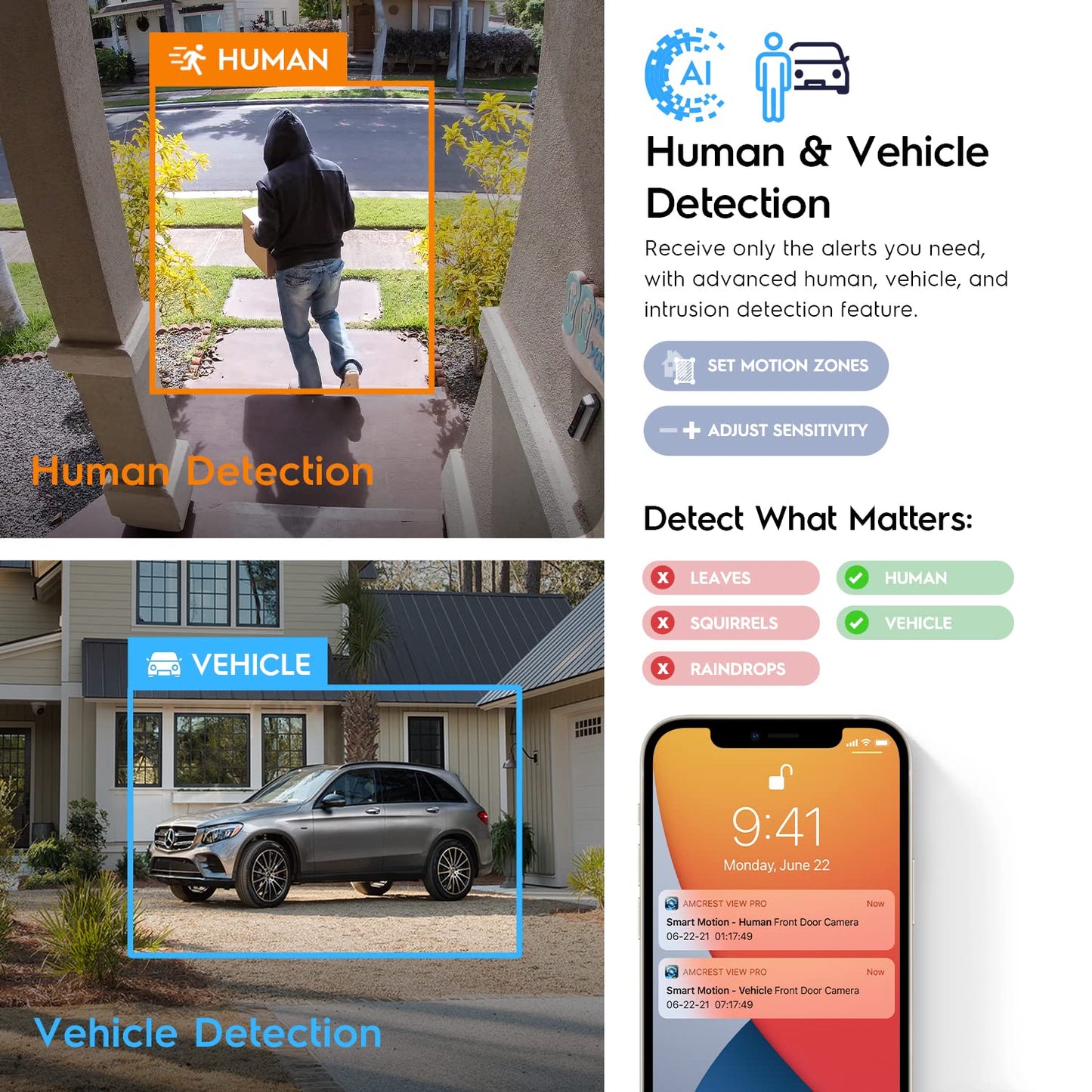 Amcrest 5MP IP PoE AI Camera w/ 49ft Color Night Vision, Security Outdoor Bullet Camera, Built-in Microphone, Human & Vehicle Detection, Active Deterrent, 129° FOV, 5MP@20fps IP5M-B1276EW-AI (White)